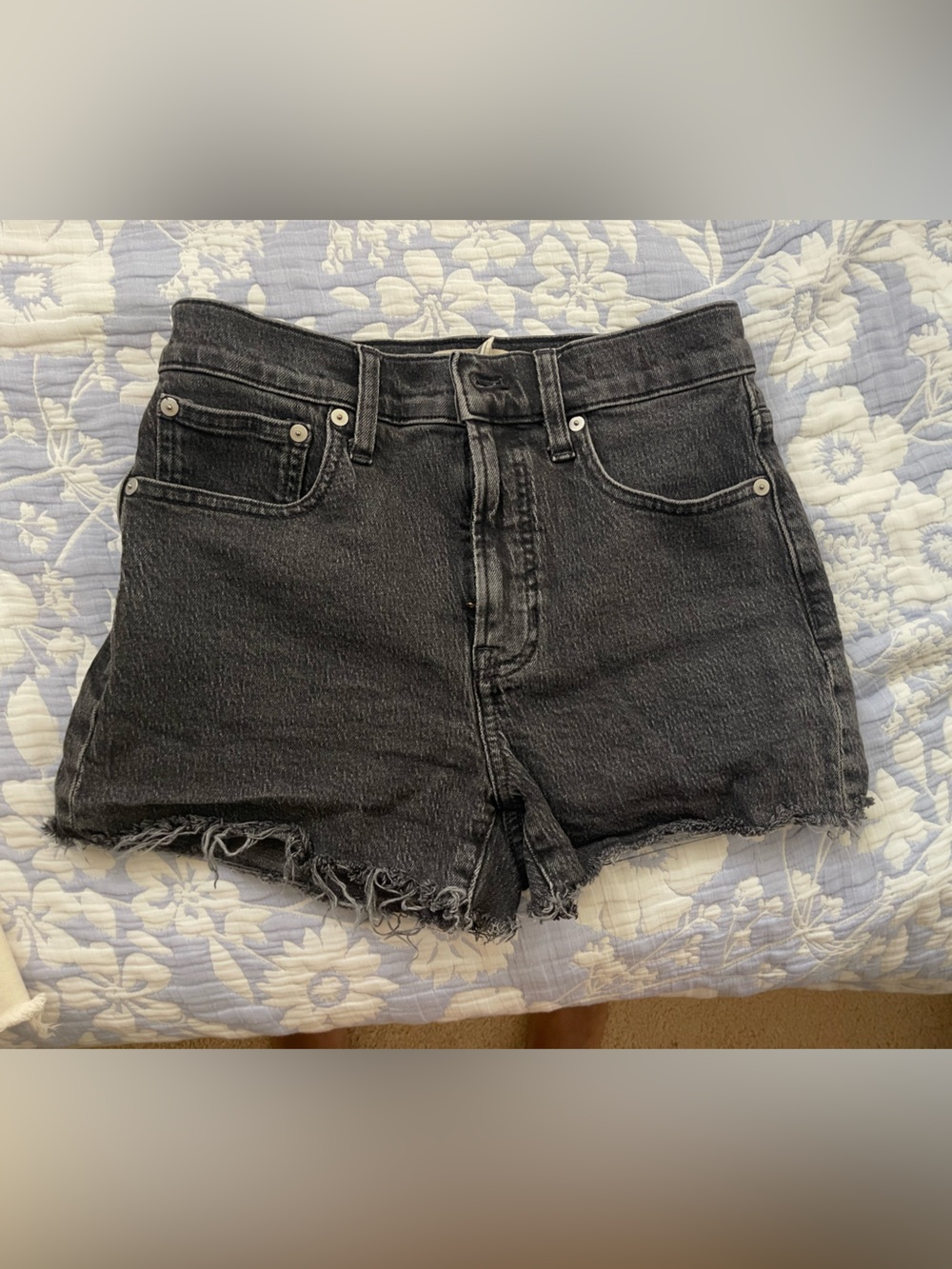 Madewell The Perfect Jean Short Women's High-Rise Black Denim Frayed Hem Shorts